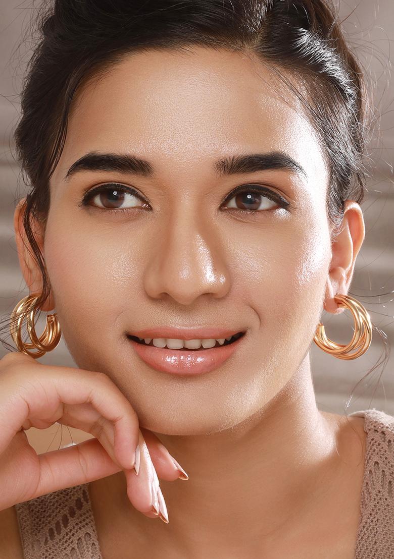 Set Of 2 Gold Plated Contemporary Half Hoop Earrings