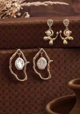 Set Of 2 Gold Plated Contemporary Drop Earrings