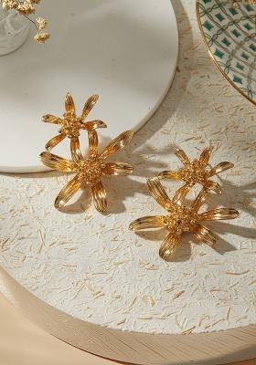 Gold Plated Floral Shaped Drop Earrings