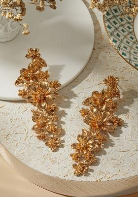 Gold Plated Floral Shaped Drop Earrings
