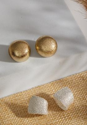 Set Of 2 Gold And Silver Plated Contemporary Studs Earrings