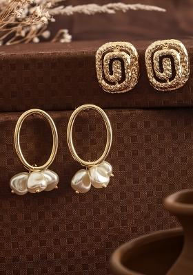 Set Of 2 Gold Plated Contemporary Studs Earrings