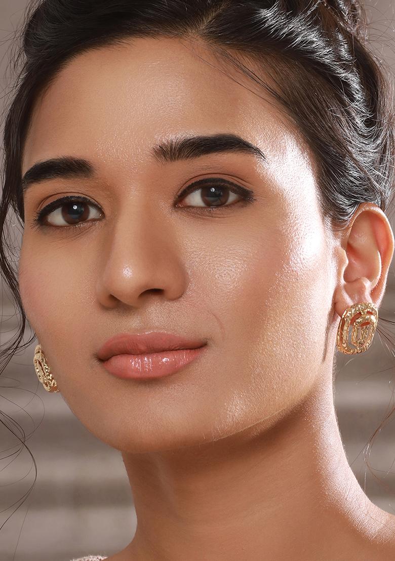 Set Of 2 Gold Plated Contemporary Studs Earrings