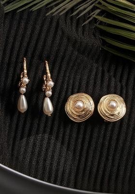 Set Of 2 Gold Plated Contemporary Studs Earrings