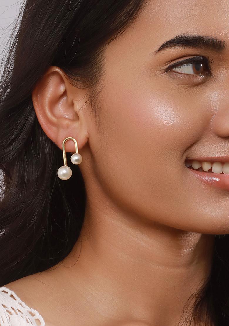 Set Of 2 Gold Plated Contemporary Studs Earrings