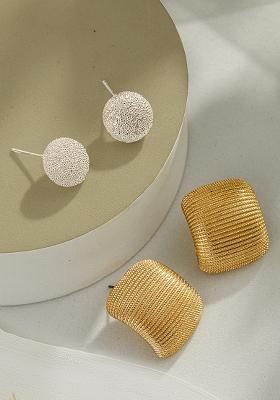 Set Of 2 Gold Plated Contemporary Studs Earrings