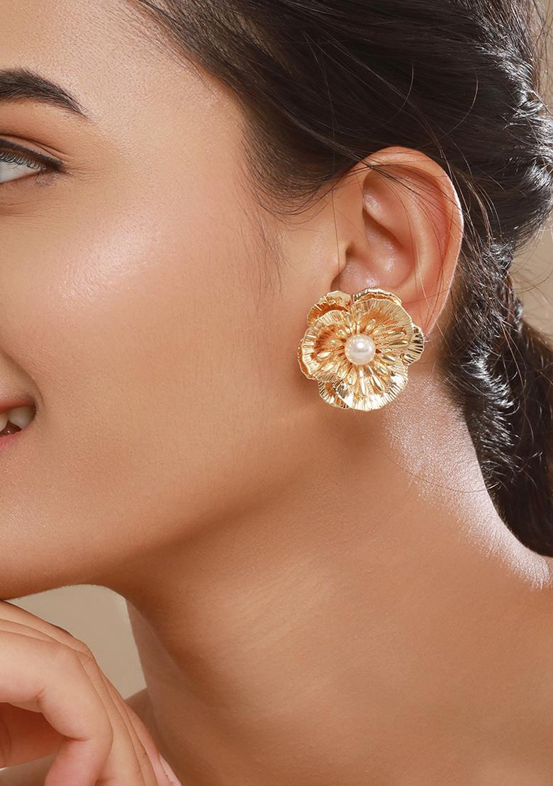 Gold Plated Floral Shaped Studs Earrings