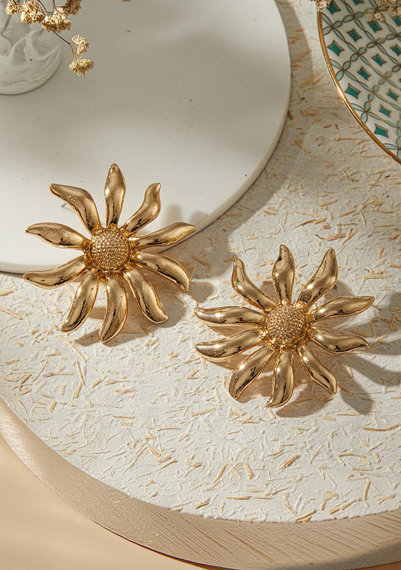 18K Gold Plated Floral Studs Earrings
