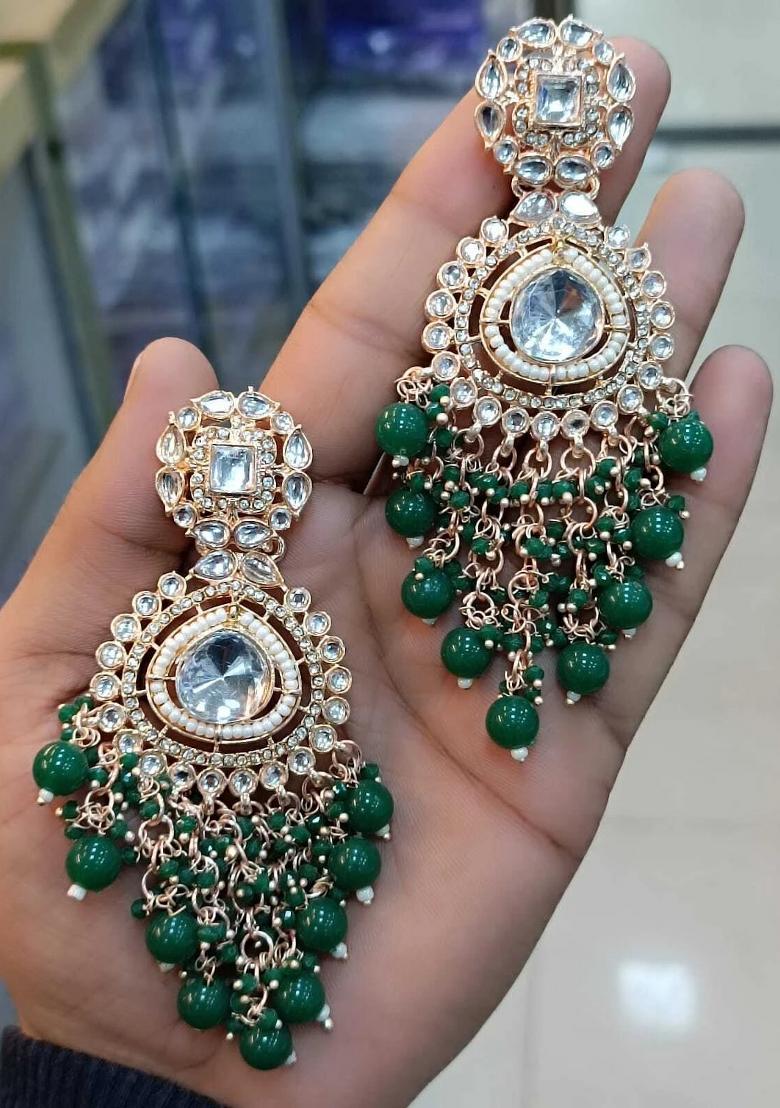 Green Alloy Statement Earring Set