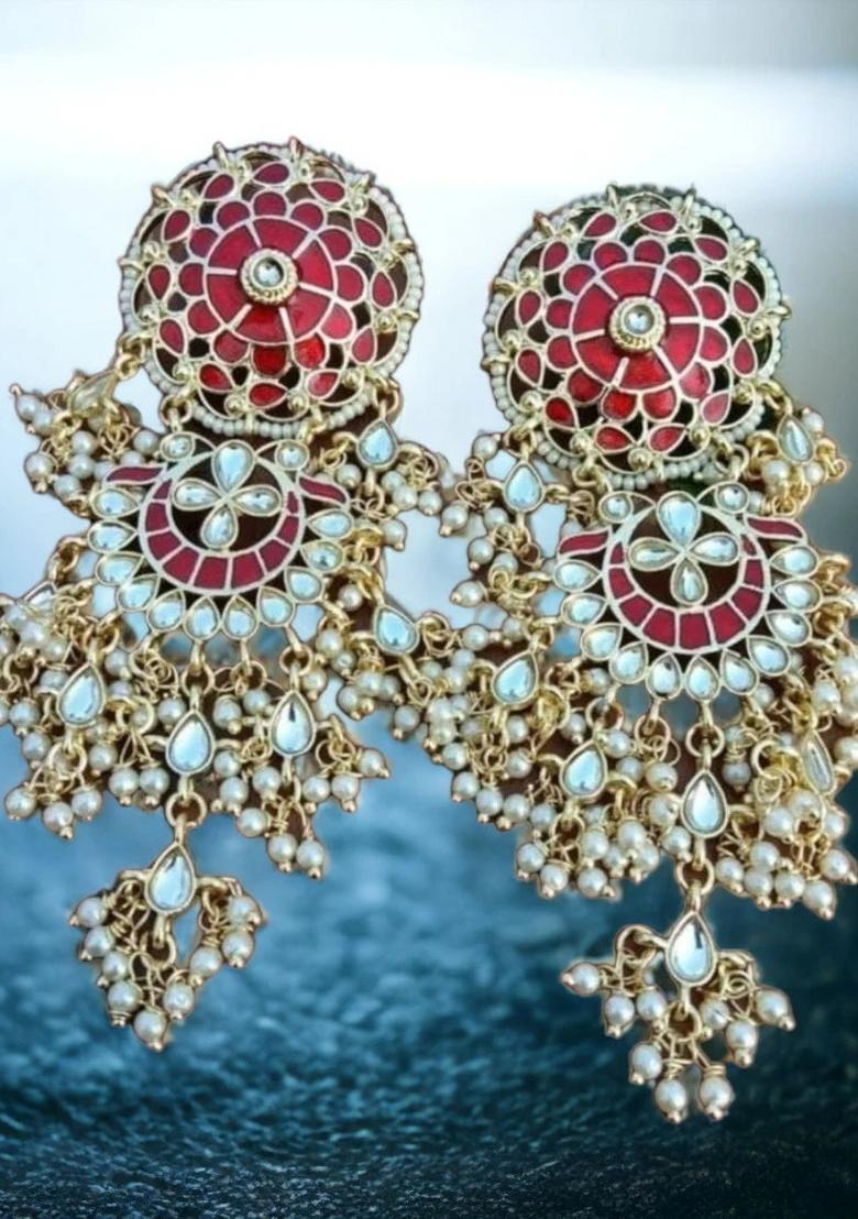 Red Alloy Heavy Earring Set