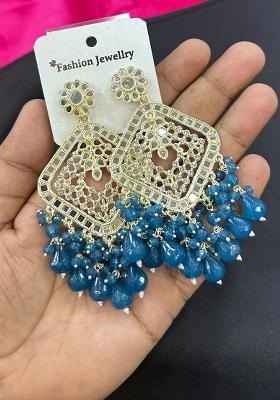 Blue Alloy Statement Earring Set