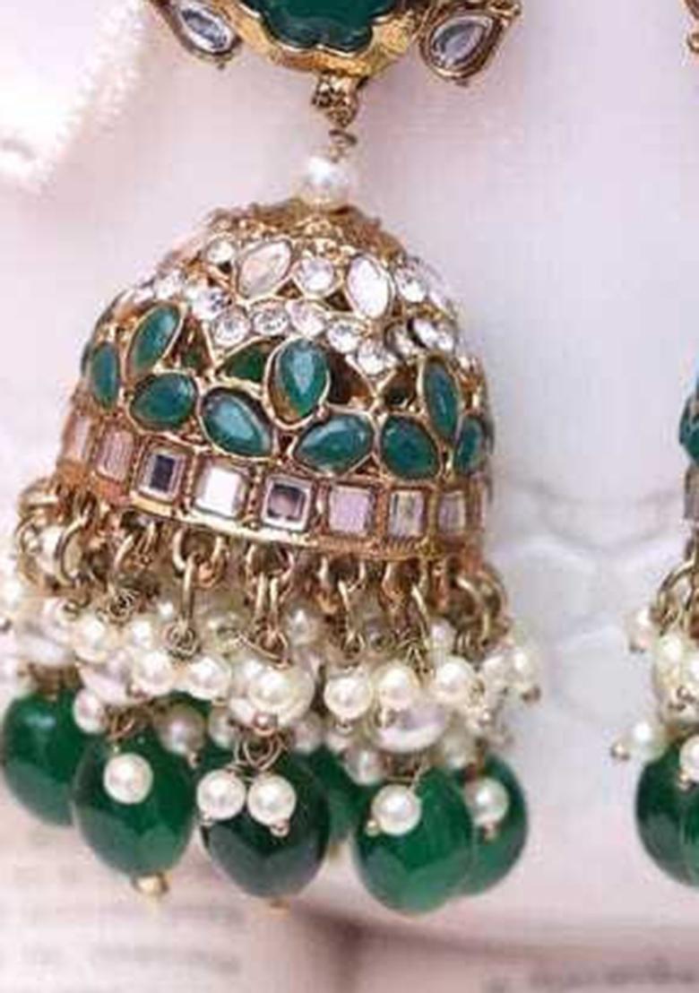 Green Alloy Statement Jhumki Earring