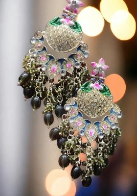 Green Alloy Statement Earring Set