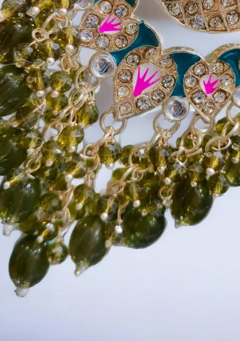 Green Alloy Statement Earring Set