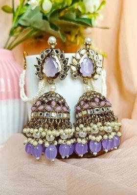 Purple Alloy Statement Jhumki Earring