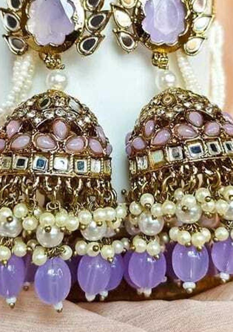 Purple Alloy Statement Jhumki Earring