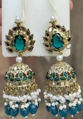Blue Alloy Statement Jhumki Earring