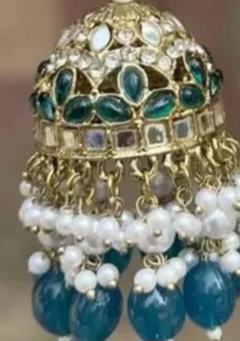 Blue Alloy Statement Jhumki Earring