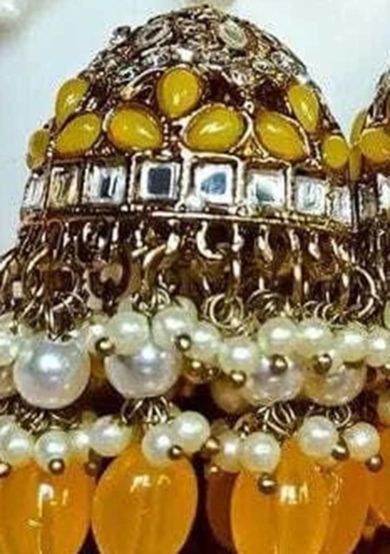 Yellow Alloy Statement Jhumki Earring