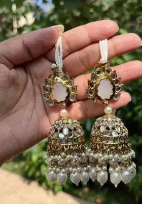 White Alloy Statement Jhumki Earring