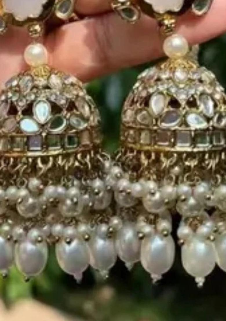 White Alloy Statement Jhumki Earring
