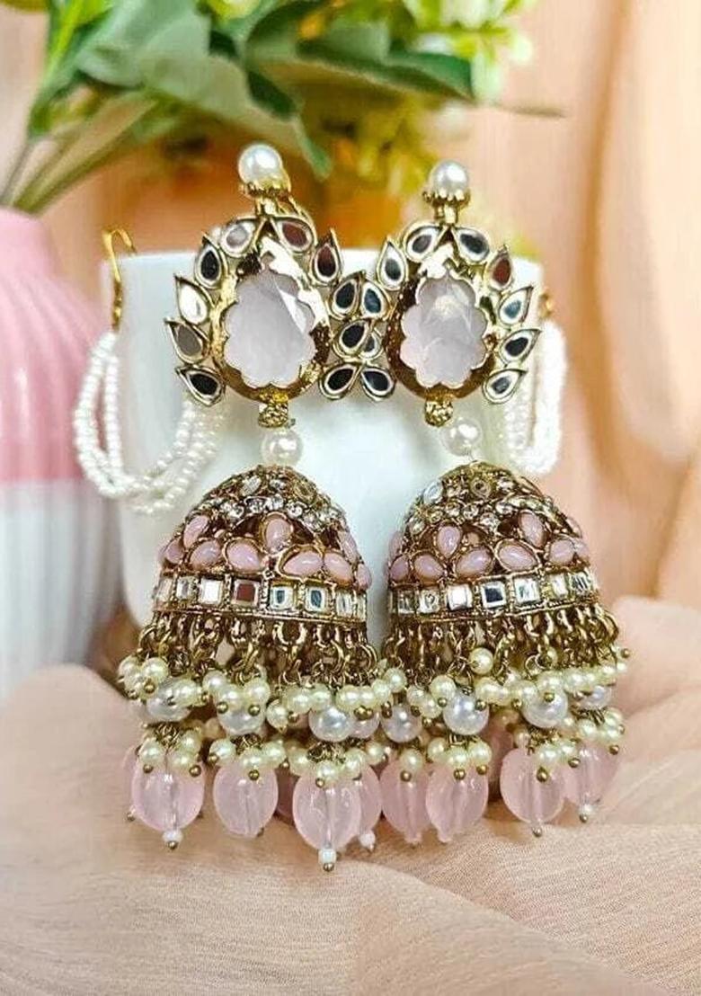 Pink Alloy Statement Jhumki Earring
