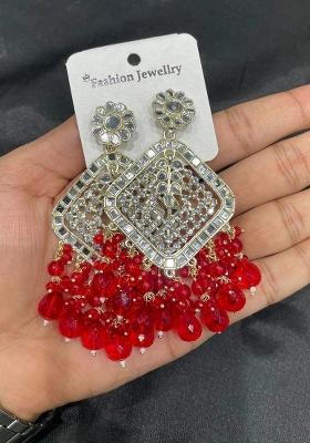 Red Alloy Statement Earring Set