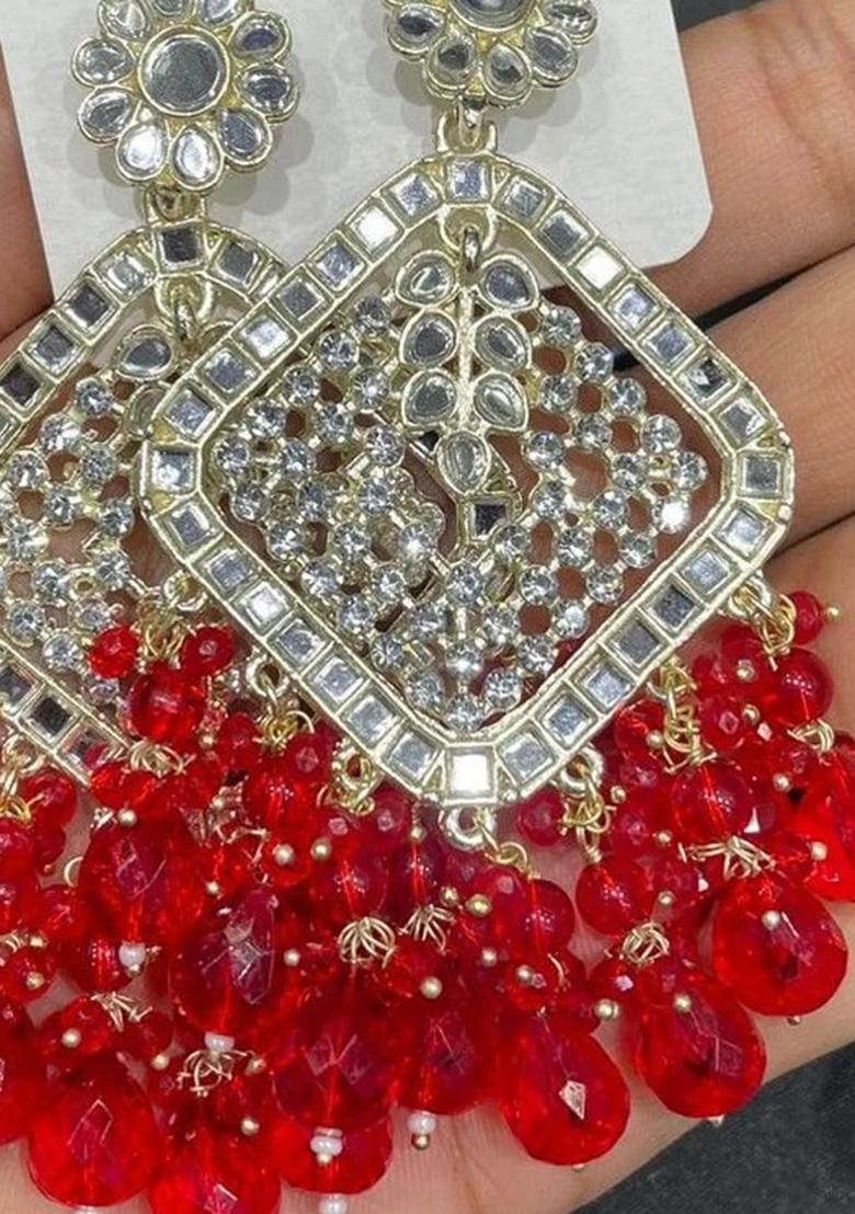 Red Alloy Statement Earring Set