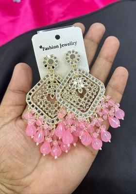 Pink Alloy Statement Earring Set