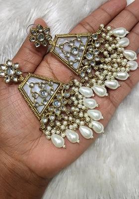 White Alloy Statement Earring Set
