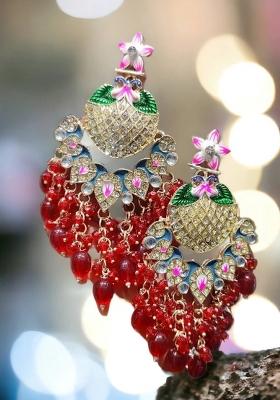 Red Alloy Statement Earring Set