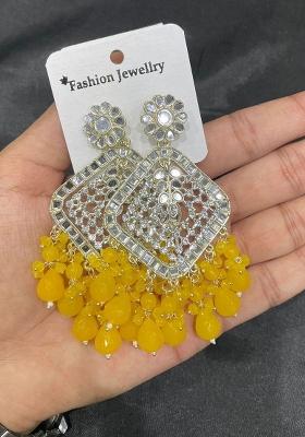 Yellow Alloy Statement Earring Set