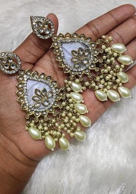 Beige Alloy Statement Earring Set