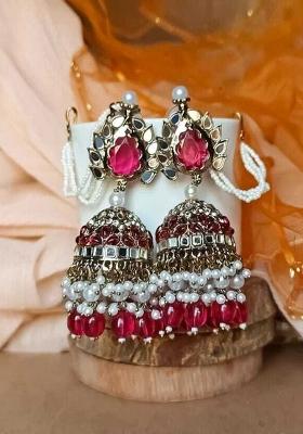 Turquoise Alloy Statement Jhumki Earring