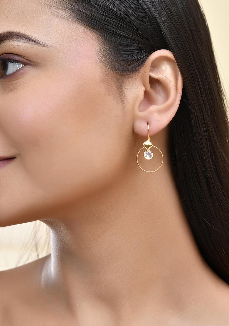 Gold Tone Hoop Earrings With Square Crystal Detailing