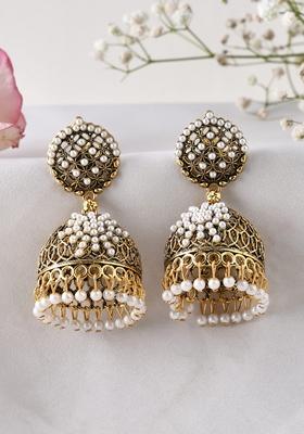 Gold Plated Pearl Jhumka Earrings  And  Traditional Ethnic Design
