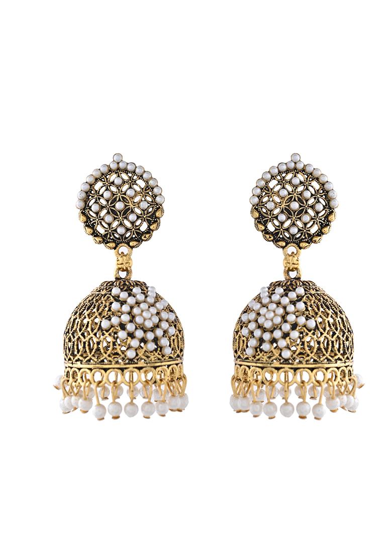 Gold Plated Pearl Jhumka Earrings And Traditional Ethnic Design