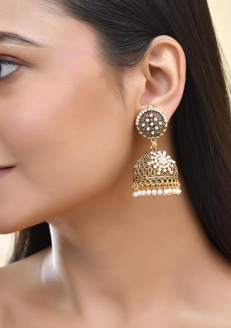 Gold Plated Pearl Jhumka Earrings And Traditional Ethnic Design
