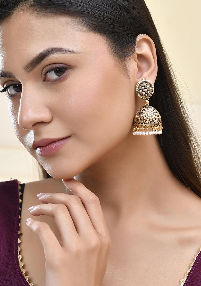 Gold Plated Pearl Jhumka Earrings And Traditional Ethnic Design
