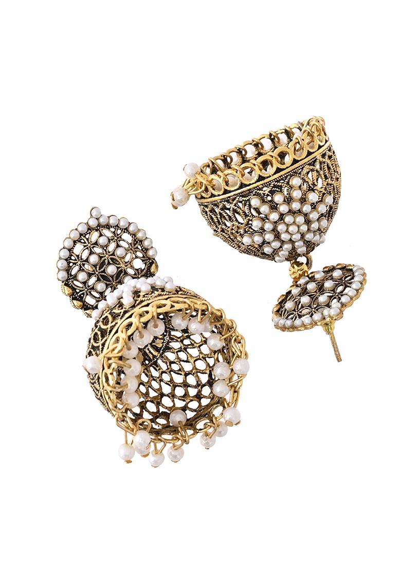 Gold Plated Pearl Jhumka Earrings And Traditional Ethnic Design
