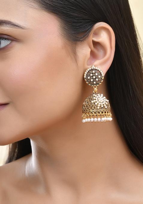 Gold Plated Pearl Jhumka Earrings And Traditional Ethnic Design