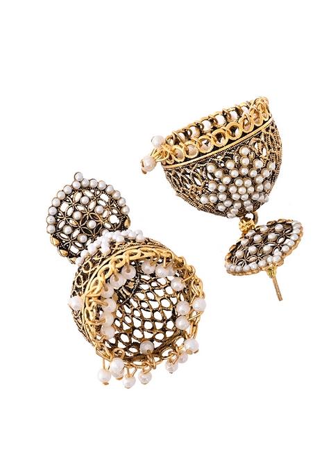 Gold Plated Pearl Jhumka Earrings And Traditional Ethnic Design