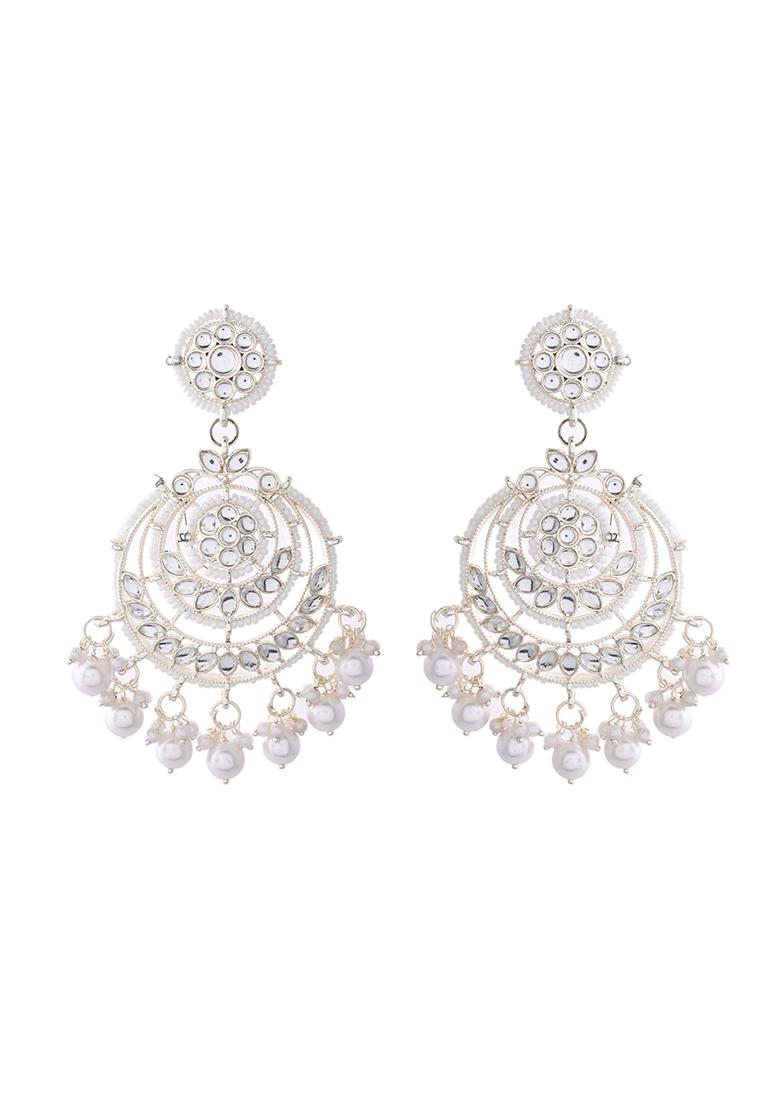Silver Plated Grand Chandbali Earrings With Pearl And Kundan Work