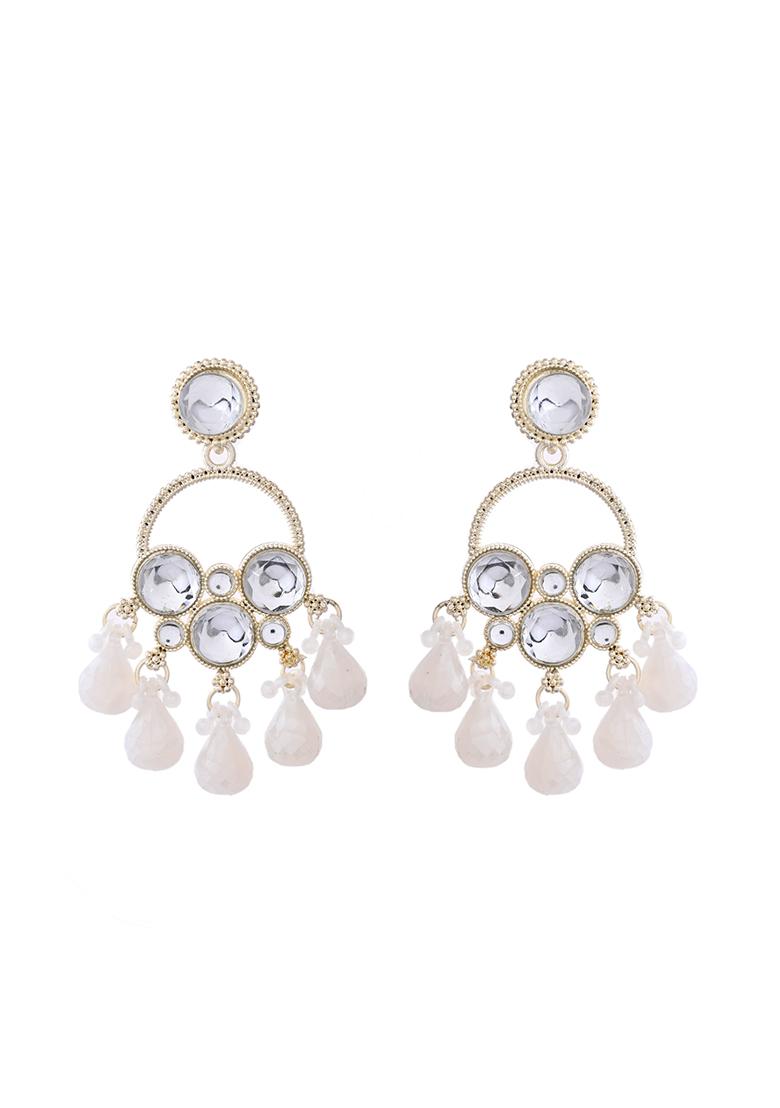 Gold Plated Hoop Earrings With Kundan And Pearl Hangings