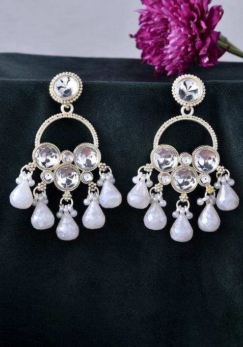 Gold Plated Hoop Earrings With Kundan And Pearl Hangings