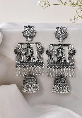 Antique Silver Temple Jhumka Earrings With Intricate Detailing