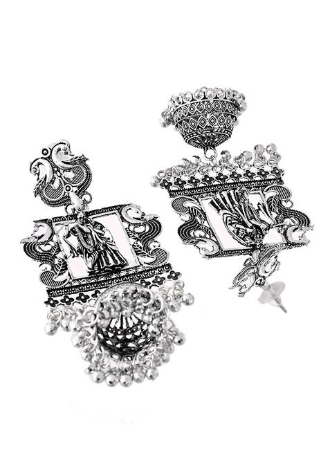 Antique Silver Temple Jhumka Earrings With Intricate Detailing