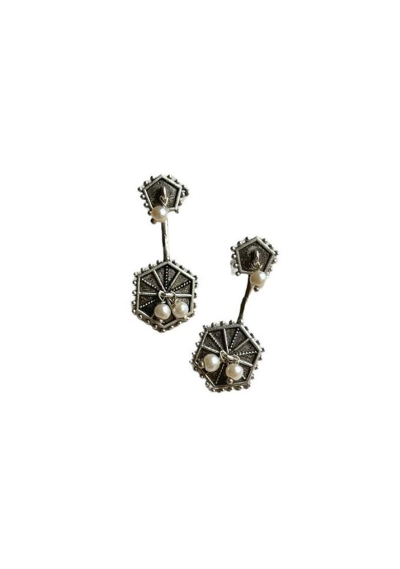 Silver Plated Oxidised Contemporary Drop Earrings