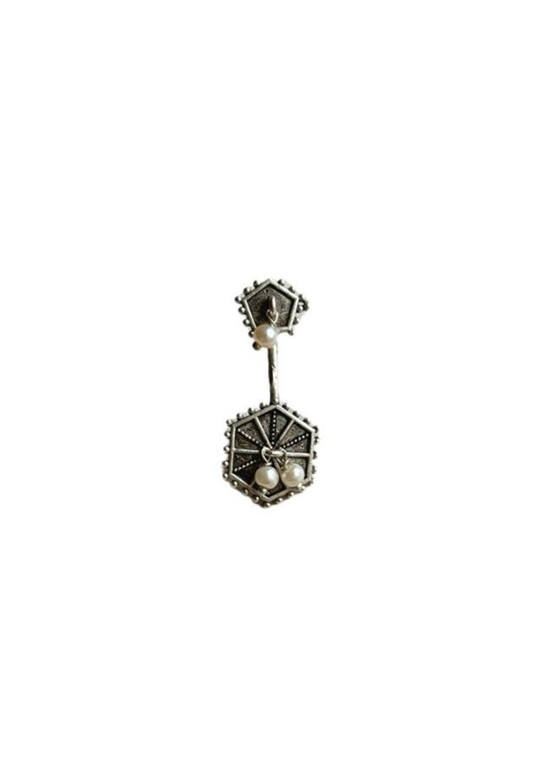 Silver Plated Oxidised Contemporary Drop Earrings