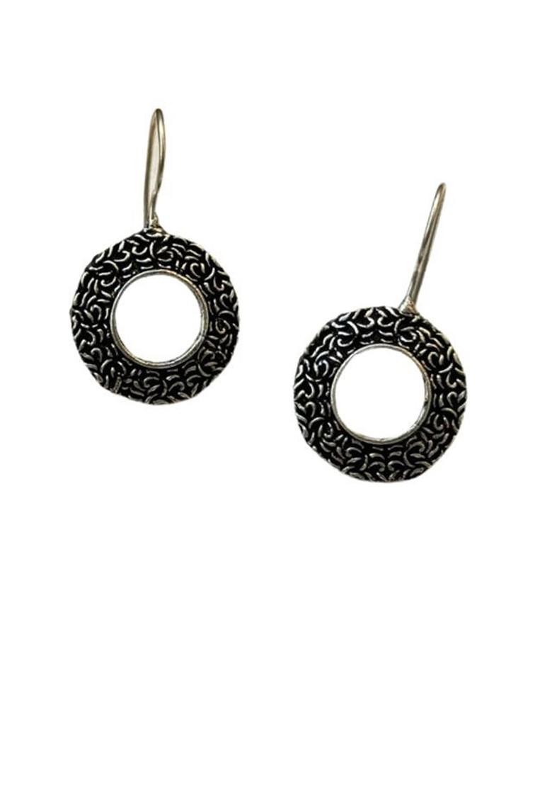 Silver Plated Oxidised Circular Earrings